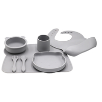 Ensemble de produits d'alimentation pour bébé en silicone personnalisable, ustensiles de repas pour tout-petits avec base à ventouse, bavoirs, cuillère, fourchette, assiette compartimentée