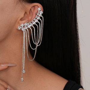 Pendientes exagerados de gama alta europeos americanos, pendientes de borla geométrica con flores incrustadas de diamantes, moda transfronteriza - Product Image 6