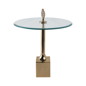 Tavolino Artistico in Vetro con Accento Geode, Base Dorata e Piano Rotondo per Piccoli Spazi - Product Image 3