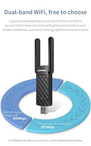 Comfast OEM/ODM <span class=keywords><strong>MT7612U</strong></span> 1200Mbps Red de doble banda adaptador wifi para coche dongle USB para PC portátil - Product Image 5