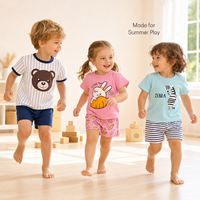 Vêtements d'été pour enfants en gros, 100% coton, ensemble t-shirt et short 2 pièces, tenue de dessin animé pour tout-petits, garçons et filles, en stock