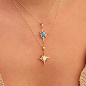 <span class=keywords><strong>Dina</strong></span> Venta caliente mujeres encanto gargantilla collar cielo azul ópalo piedra hexagrama colgante Acero inoxidable joyería mujer collar - Product Image 4