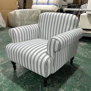 Single <b>Sofa</b> Chair Cotton Linen Striped Upholstery Vintage Style Living Room Chair - Product Image 4