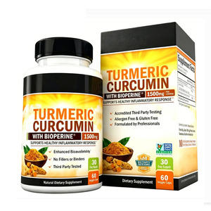 Capsules de curcuma et d'extrait de poivre noir pour améliorer l'immunité, 60 unités pour adultes - Product Image 1