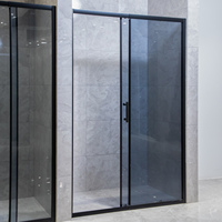 Porte de douche coulissante avec cadre noir et verre trempé gris, cabine de douche en verre, salle de bain personnalisée, vente en gros
