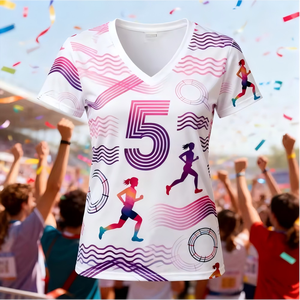 Camiseta deportiva transpirable con cuello en V para mujer, de poliéster sublimado de secado rápido, con logo personalizado, para correr y gimnasio, muestra de 3 días. - Product Image 1