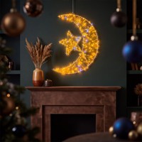 Lumière décorative murale ou de fenêtre de Noël N-Concept Moon Star Wire Frame Light 40*29CM 360 LED 4 ampoules scintillantes chaudes + 1 blanche