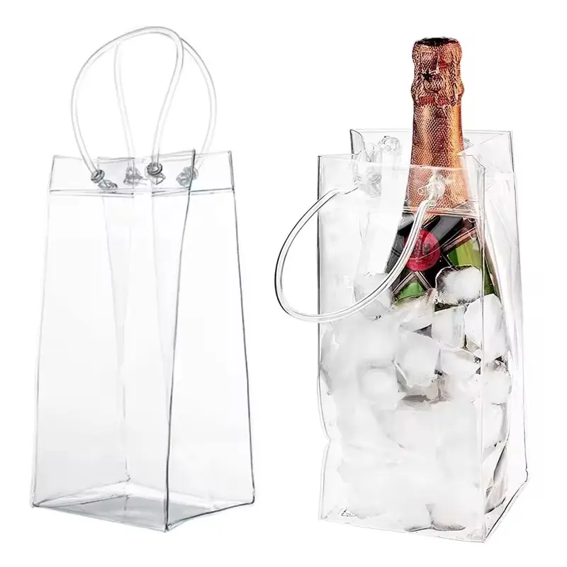 Logo personnalisé sac de bouteilles de vin sacs de glace de vin rouge de bière sac de glace de vin transparent en PVC sac de refroidissement de vin