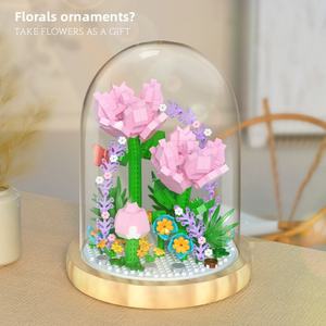 Blocs de construction en plastique série 1170-77, micro-particules, ornements assemblés avec base et protection anti-poussière, plante, fleur - Product Image 3