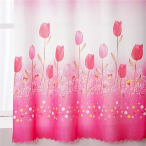 東南アジアで人気のチューリップ柄プリントシェードウィンドウカーテンパネル、フローラバルコニーロッドポケットプリントカーテン、レーストリム付き - Product Image 5