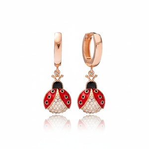Ladybug Design White Stone <b>Dangle</b> <b>Earrings</b> Fine Jewellery Turkish Handmade Wholesale 925 Sterling Silver Jewelry - Product Image 2