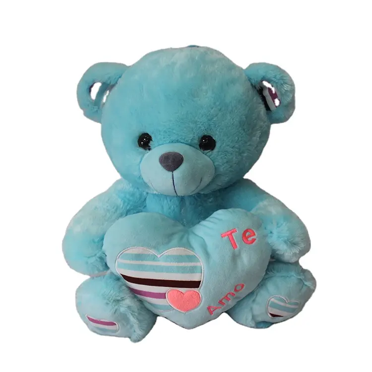 Boneka hewan Teddy biru dengan hati, hadiah Valentine Hari Valentine