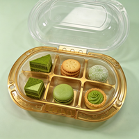 Boîte de présentation alimentaire jetable écologique dorée métallique à 6 compartiments avec couvercle dôme transparent et poignée de transport, qualité alimentaire pour la restauration