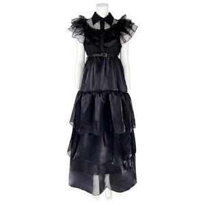 Disfraz de Cosplay de Wednesday Addams, Vestido Negro Estampado de Manga Larga con Cuello, Disfraz de Película y Televisión para Mujer Adulta, Fibra de Poliéster - Product Image 2