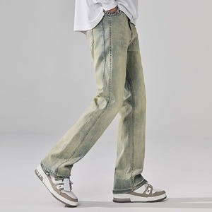 Pantalones Vaqueros Retro de Mezclilla Tejida para Hombre, Estilo Americano, Otoño 2025, Corte Recto, Casual, con Bloques de Color, Ligeramente Elásticos - Product Image 6