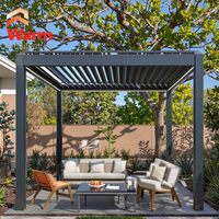 Pergola Gazibo Pavillon avec auvent rétractable en PVC, aluminium thermolaqué, persiennes de jardin, 3x4 LED