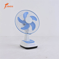 Ventilateur de bureau portable mécanique en plastique AC/DC 12 pouces avec lumière LED, batterie rechargeable et minuterie pour voiture et hôtel