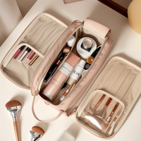 Oferta Transfronteriza: Nueva Bolsa de Cosméticos Multifuncional, Porta Brochas y Artículos de Aseo, de Gran Capacidad, Portátil, de PU, Abierta, para Mujer