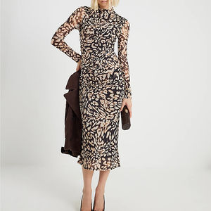 Vendita calda abito <span class=keywords><strong>da</strong></span> donna con stampa leopardata in Mesh abito attorzato a collo lungo a manica lunga arricciato per <span class=keywords><strong>abbigliamento</strong></span> <span class=keywords><strong>Casual</strong></span> <span class=keywords><strong>da</strong></span> <span class=keywords><strong>sera</strong></span> - Product Image 1