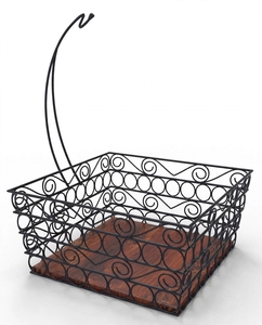 Corbeille à fruits carrée écologique en fil métallique avec support pour bananes et base en bois de manguier, noir, pour comptoir de cuisine - Product Image 3