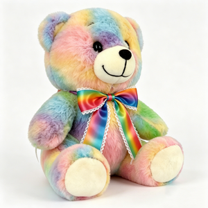 Oso de peluche suave y esponjoso con degradado de arcoíris, lindo oso de peluche de arcoíris con lazo de cinta de satén. - Product Image 3