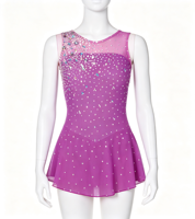Robe de patinage artistique sans manches en Spandex/Nylon, couleur magenta, ornée de strass et de maille, dos en V, pour spectacle sur scène, pour enfants