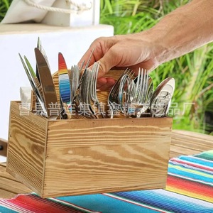Wooden multi-compartment knife, fork, chopsticks, and spoon storage box, kitchenware chopstick holder, tableware retro storage - Product Image 3