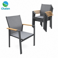 Fauteuil de jardin moderne pour l'extérieur, cadre en aluminium avec accoudoirs en bois plastique, empilable, chaise en Teslin pour salon