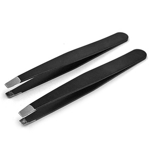 Black Flat-Tipped Eyebrow Tweezers Stainless Steel Squared Tip Durable For Eyebrow Trimming And Lash Extensions - Product Image 4
