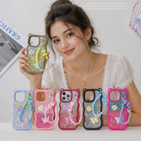 Nouvelle coque en TPU époxy 3D style mignon à bords ondulés pour iPhone 18 17 16 15 14 13 Pro Max avec dragonne perlée, étuis en silicone souple