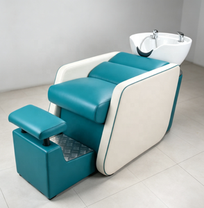 Fauteuil de lavage moderne pour salon de coiffure en cuir PU avec bac en céramique, repose-pieds fixe, facile à nettoyer, mobilier commercial - Product Image 4