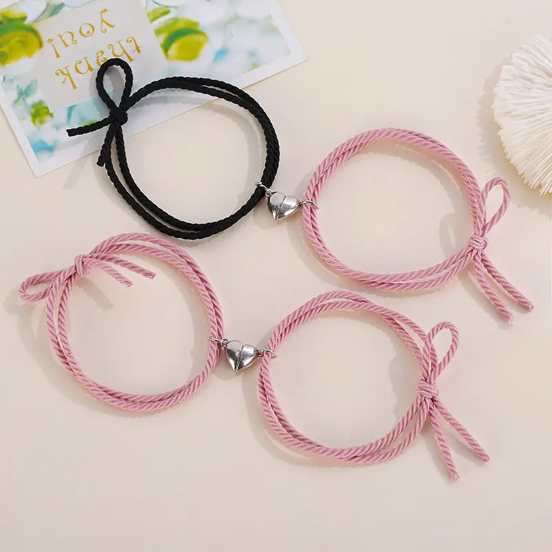 2Pcs/set Couple Magnetic Distance Bracelet Lucky Adjustable Red Rope Braided Heart Charms Bracelets Lovers Jewelry Gifts