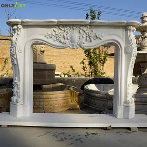 Contour de cheminée en marbre blanc autoportant en pierre naturelle coulée sculptée à la main