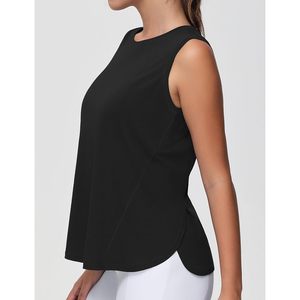 Débardeur de sport pour femme, coupe ample, sans manches, respirant, avec fentes latérales, col rond, design asymétrique - Product Image 3