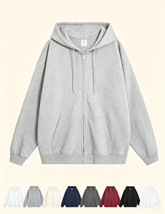 เสื้อฮู้ดซิปโอเวอร์ไซส์ผู้ชาย สีพื้น ผ้าฟลีซลำลอง เสื้อสเวตเชิ้ตมีฮู้ดทรงปกติสำหรับฤดูใบไม้ร่วง ผ้าถัก 100% คอตตอน - Product Image 1