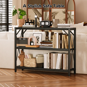 Scaffale Multifunzionale a 3 Ripiani in Legno Resistente, Libreria, Tavolo da Ingresso, Tavolino <span class=keywords><strong>Vintage</strong></span> da Soggiorno/Ufficio con Ripiani Aperti - Product Image 3