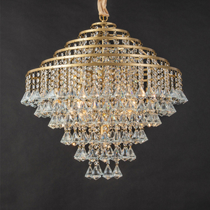 Crystal Chandelier Gold Finish E26 Bulb <b>Base</b> 3500K Warm White LED Adjustable Height 5-Year Warranty Drum Shape Pendant Light - Product Image 3