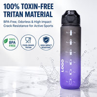Bouteille d'eau dégradée givrée sans BPA 1000 ml en Tritan, anti-fuite, avec marqueur de temps motivant
