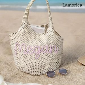 Bolso de Hombro Tejido a Mano con Nombre Personalizado Uionen, Bolso Grande de Punto Calado para el Día a Día, Playa o Viajes - Product Image 5