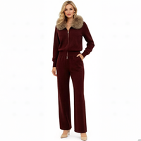 Ensemble deux pièces de luxe pour femme, pull en laine à col haut et pantalon en fourrure de renard véritable, motif uni, tenue décontractée automne/hiver