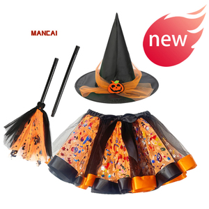 Conjunto <span class=keywords><strong>de</strong></span> Falda Tutú <span class=keywords><strong>de</strong></span> Halloween para Niñas con Sombrero <span class=keywords><strong>de</strong></span> <span class=keywords><strong>Bruja</strong></span>, Disfraz <span class=keywords><strong>de</strong></span> <span class=keywords><strong>Bruja</strong></span> con Calabaza Naranja y Escoba Mágica para Fiesta <span class=keywords><strong>de</strong></span> Carnaval con Accesorios - Product Image 1