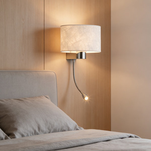 Lampe murale simple et moderne avec cadre en fer et abat-jour en <span class=keywords><strong>lin</strong></span> Tyvek, avec bras flexible réglable pour la lecture au chevet, la décoration de chambre d'hôtel - Product Image 3