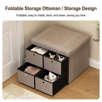 Pouf de rangement en tissu personnalisé avec 4 tiroirs, assise rembourrée, bac de rangement rectangulaire pour chambre et entrée