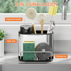 حامل إسفنج وفرشاة من الفولاذ المقاوم للصدأ من WIREKING، منظم حوض المطبخ 3 في 1 مع حامل زجاجات - Product Image 2