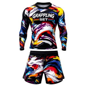 Short de combat MMA et Rashguard BJJ de haute qualité, extensible dans 4 directions, par sublimation, avec logo personnalisé, pour entraînement de grappling sans kimono - Product Image 1