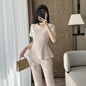 Women's Professional Suit Set Short Sleeve Summer Office Lady Breathable Crepe Fabric Elegant Style - Product Image 1