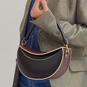 AZB434 Wholesale Saddle Bag Women Handbag Tubular Handle Wide Shoulder Strap Bag Retro Style Half Moon Bag Crossbody