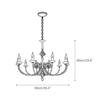 Lustre de Delft en laiton antique avec bras de balayage, tasses Bobeche et tige ajourée, pendentif de bougie pour salles à manger