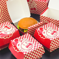 Caja Cuadrada para Hamburguesas de Cartón Blanco con Logotipo Impreso a Cuatro Colores, Personalizada, Ecológica, Desechable, Reciclable y Biodegradable