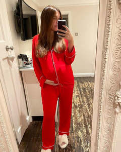 Piyama wanita warna polos mewah baru piyama piyama piyama katun Satin Pjs setelan keluarga untuk Natal - Product Image 3
